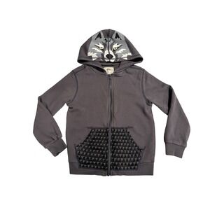 Tea Collection Wolf themed Zip-Up Gray Hooded Sweatshirt Boys Sz 7